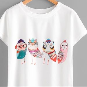 Shein NWOT high lo cartoon owl tee